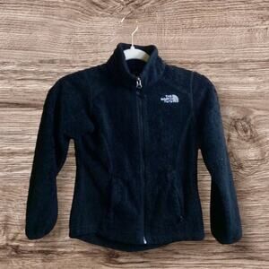 North face black fuzzy fleece jacket. Small 7-8
